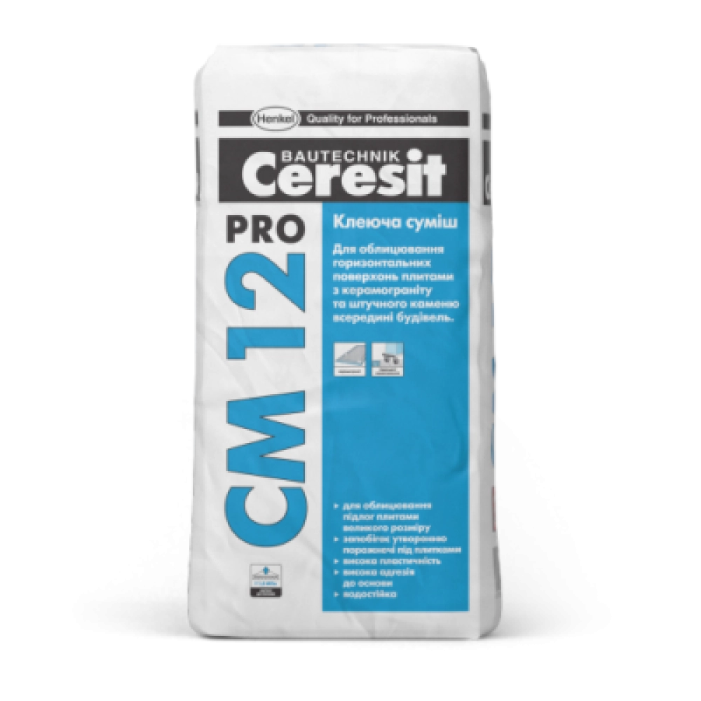 CERESIT CM-12 PRO Еластична клеюча суміш для плитки і керамограніта, мішок 27 кг