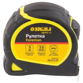 Рулетка Foreman 3м×16мм без ремінця SIGMA (3815131)