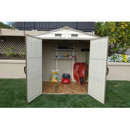 Сарай пластиковий StoreAll 245x168x220 см слонова кістка, коричний дах Сарай для саду дачі Хозблок Госпблок для саду