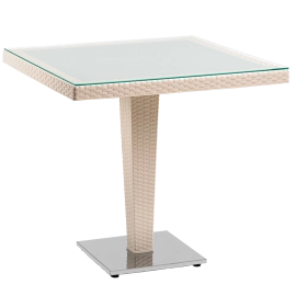 Стіл Tilia Antares 80x80 см стільниця зі скла, база нержавіюча сталь кремовий