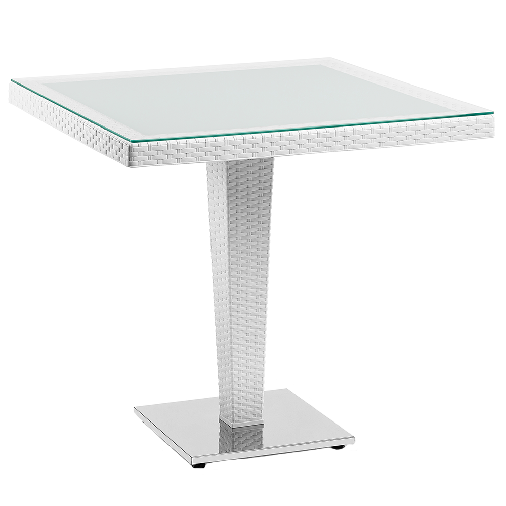 Стіл Tilia Antares 80x80 см стільниця зі скла, база нержавіюча сталь біла слонова кістка