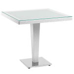 Стіл Tilia Antares 80x80 см стільниця зі скла, база нержавіюча сталь біла слонова кістка