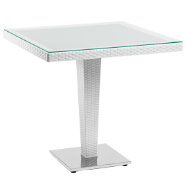 Стіл Tilia Antares 80x80 см стільниця зі скла, база нержавіюча сталь біла слонова кістка