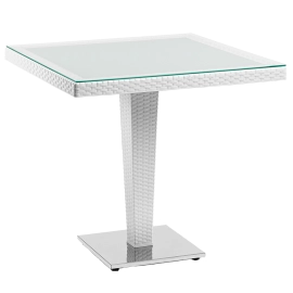 Стіл Tilia Antares 80x80 см стільниця зі скла, база нержавіюча сталь біла слонова кістка