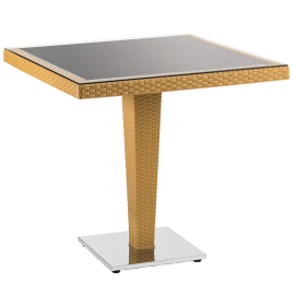 Стіл Tilia Antares 80x80 см стільниця зі скла, база нержавіюча сталь колір дерево