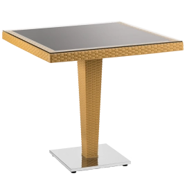 Стіл Tilia Antares 80x80 см стільниця зі скла, база нержавіюча сталь колір дерево