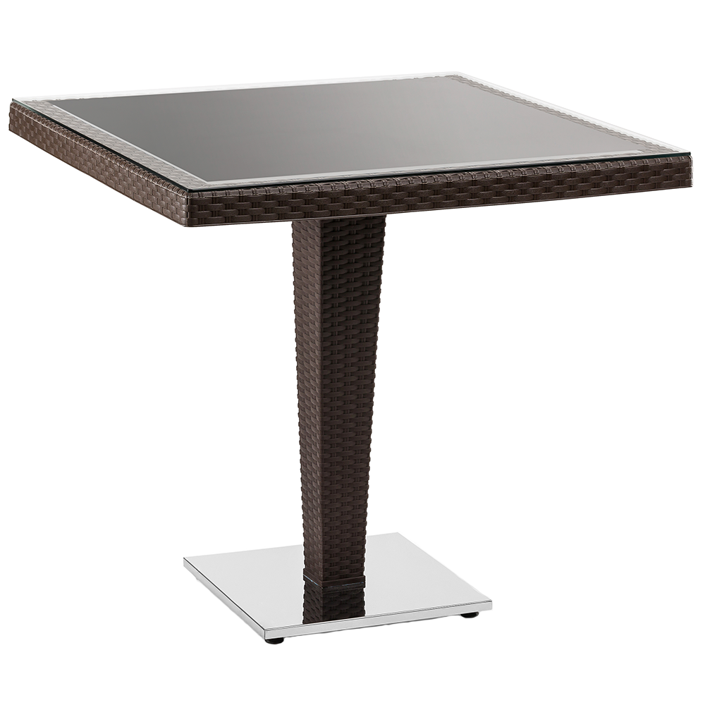 Стіл Tilia Antares 80x80 см стільниця зі скла, база нержавіюча сталь венге