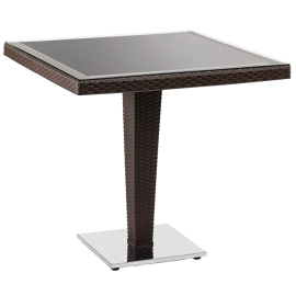 Стіл Tilia Antares 80x80 см стільниця зі скла, база нержавіюча сталь венге