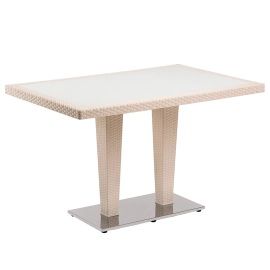 Стіл Tilia Antares 80x120 см стільниця зі скла, база нержавіюча сталь кремовий