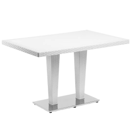 Стіл Tilia Antares 80x120 см стільниця зі скла, база нержавіюча сталь біла слонова кістка