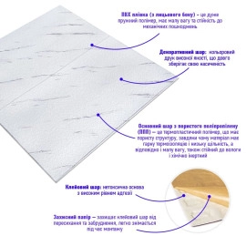 Самоклеюча 3D панель 700х700х4мм Біла мармурова плитка (364) SW-00001142