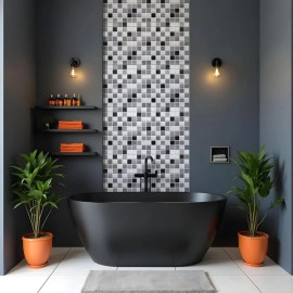 Декоративна ПВХ панель 960х480х4мм Чорно-біла мозаїка SW-00001432