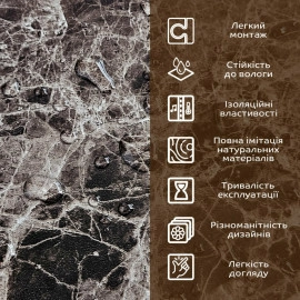 Декоративная ПВХ плита 600х600х3мм Сірий темно-сірий мармур (S) SW-00001628