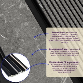 Рейка декоративна PS 2900х120х12мм Сірий мармур SW-00001751