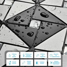 Самоклеюча алюмінієва плитка 300х300х3мм Чорно-срібна зі стразами SW-00001773