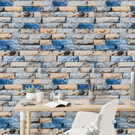 Самоклеючі шпалери 2800х500х1,5мм Синьо-жовта катиринославська цегла (D) SW-00001785