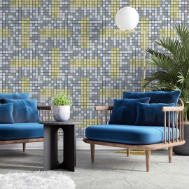 Самоклеюча алюмінієва плитка 300х300х3мм Срібна із золотом мозаїка SW-00001826