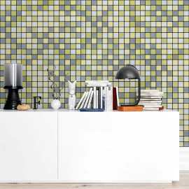 Самоклеюча алюмінієва плитка 300х300х3мм Срібна із золотом шахівниця SW-00001827