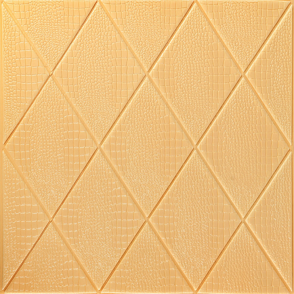 Самоклеюча декоративна настінно-стельова 3D панель 700х700х5мм Ромби під шкіру бежевий SW-00001881