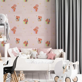 Панель стінова 3D 700х700х4мм Ведмедики на рожевому фоні SW-00001974