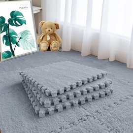Підлога-пазл плюшевий 30х30х1см Світло-сірий (D) SW-00002080