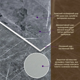 Декоративная ПВХ плита 0,6м х 1,2м х 3мм Серый натуральный мрамор SW-00002270