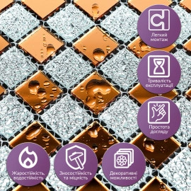 Мозаїка з декоративного скла 298х298х4,5мм Сірий+оранж SW-00002361