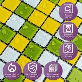 Мозаїка з декоративного скла 298х298х4,5мм Жовто-зелена SW-00002362