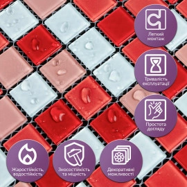 Мозаїка з декоративного скла 298х298х4,5мм Червона SW-00002367