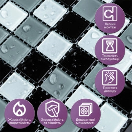 Мозаїка з декоративного скла 298х298х4,5мм Чорно-сіра SW-00002369