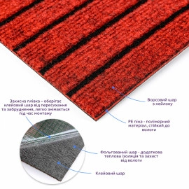 Самоклеюча плитка під ковролін бургунді 300х300х4,5мм SW-00002486