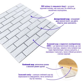 Самоклеюча 3D панель 700х770х3мм Біла цегла смужка срібло (100-3) SW-00000752
