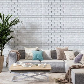 Самоклеюча 3D панель 700х770х5мм Біла цегла смужка срібло (100-5) SW-00000753