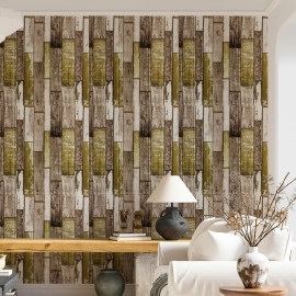 Самоклеюча декоративна 3D панель 700x700x4мм Зелено-коричневе дерево (378) SW-00000883